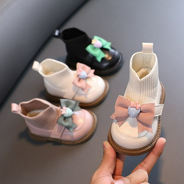 Winter Infant Girl s Sock Boots Chunky Bow Elegant Cute Children Casual Knitted Short Boot Toddler Girl Patent Leather Shoes Walmart