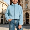 thumbnail image 3 of gbyLJF Girls Zip Up Fleece Jacket Stand Up Collar Fuzzy Outerwear Lightweight Soft Plush Winter Coat, 3 of 7