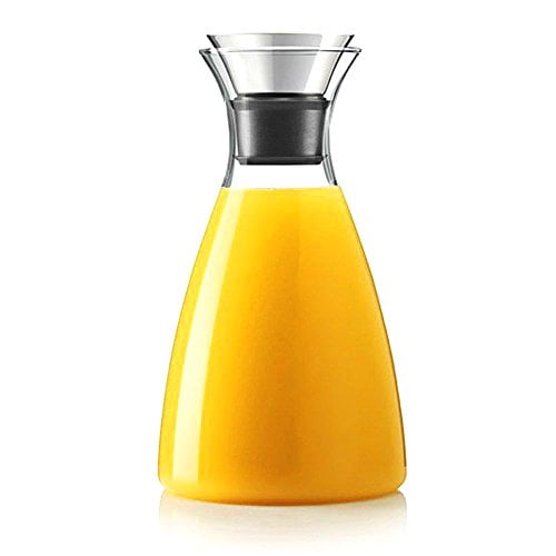 Glass Pitcher With Lid Amber Round Water Carafe with handle and Spout for  Homemade Beverage, Juice,Hot Coffee, Iced Tea and Milk （62oz）