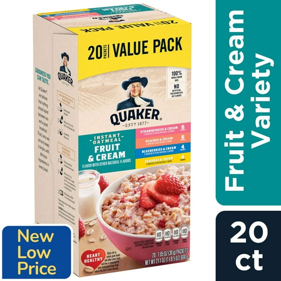 Quaker Fruit & Cream Instant Oatmeal Variety Pack - 20 ct