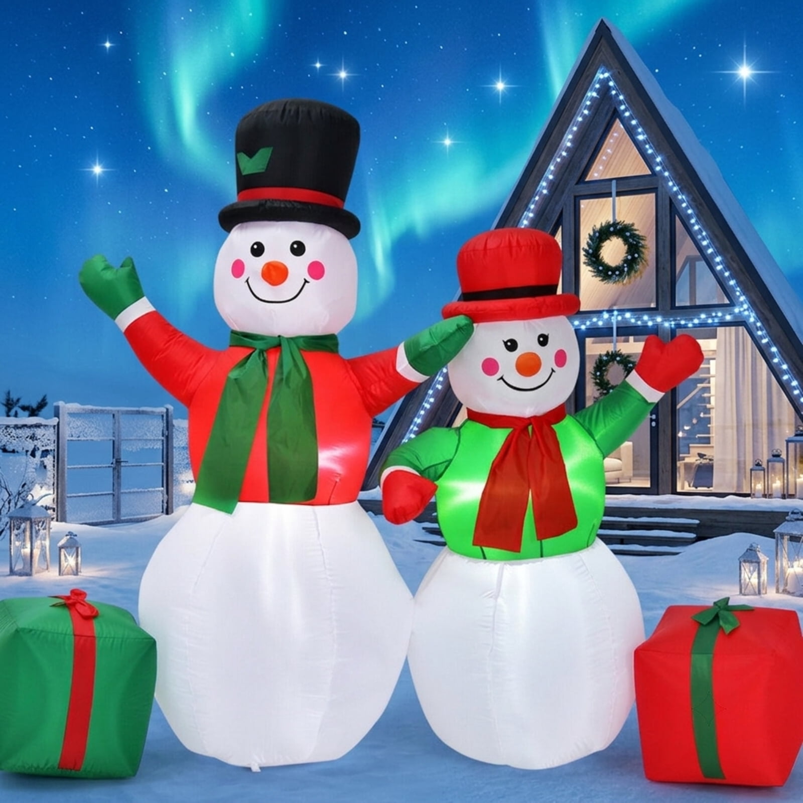 RUIE 6 FT Christmas Inflatable Snowmen, Blow Up Outdoor Snowman Decoration with LED Lights and Sandbag, Lighted Yard Decor for Lawn Garden