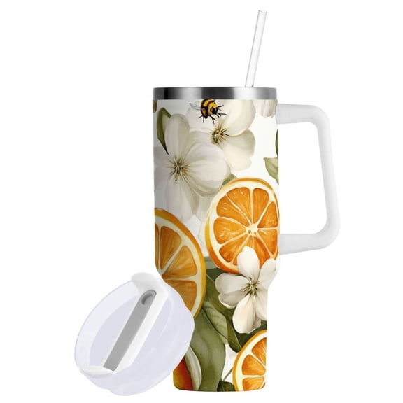 Yayeee 40oz Stainless Steel Tumbler with Straw and Handle Double-Wall Insulated Travel Water Bottle, Oranges Watercolor