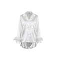 thumbnail image 3 of Fortune 2pcs Women Satin Pajamas Set Long Sleeve Button Down Shirts Shorts Loungewear, 3 of 6