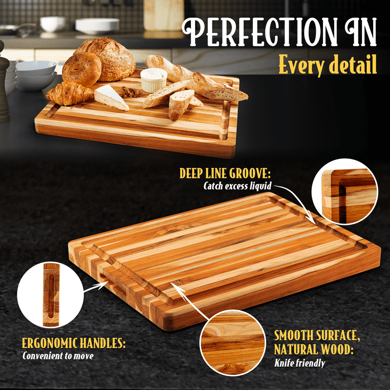 Yes4All Durable Teak Cutting Boards for Kitchen, [24''Lx18''Wx1.5