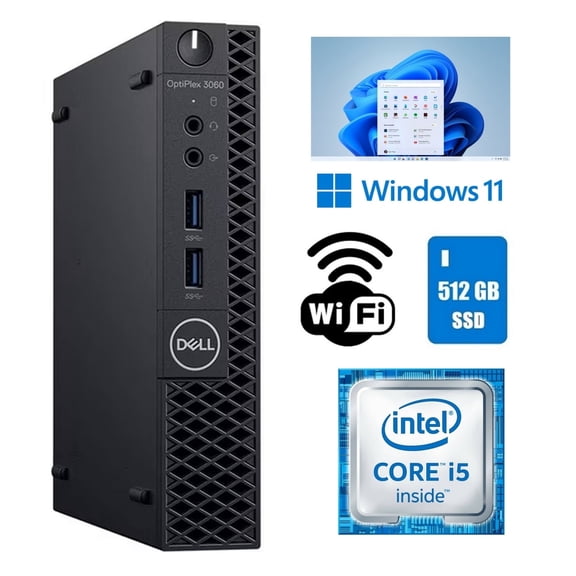 Restored Dell OptiPlex 3060 Micro Desktop Computer Hexa-Core i5 8th Gen 16GB RAM 512GB SSD Wi-Fi Windows 11 Pro