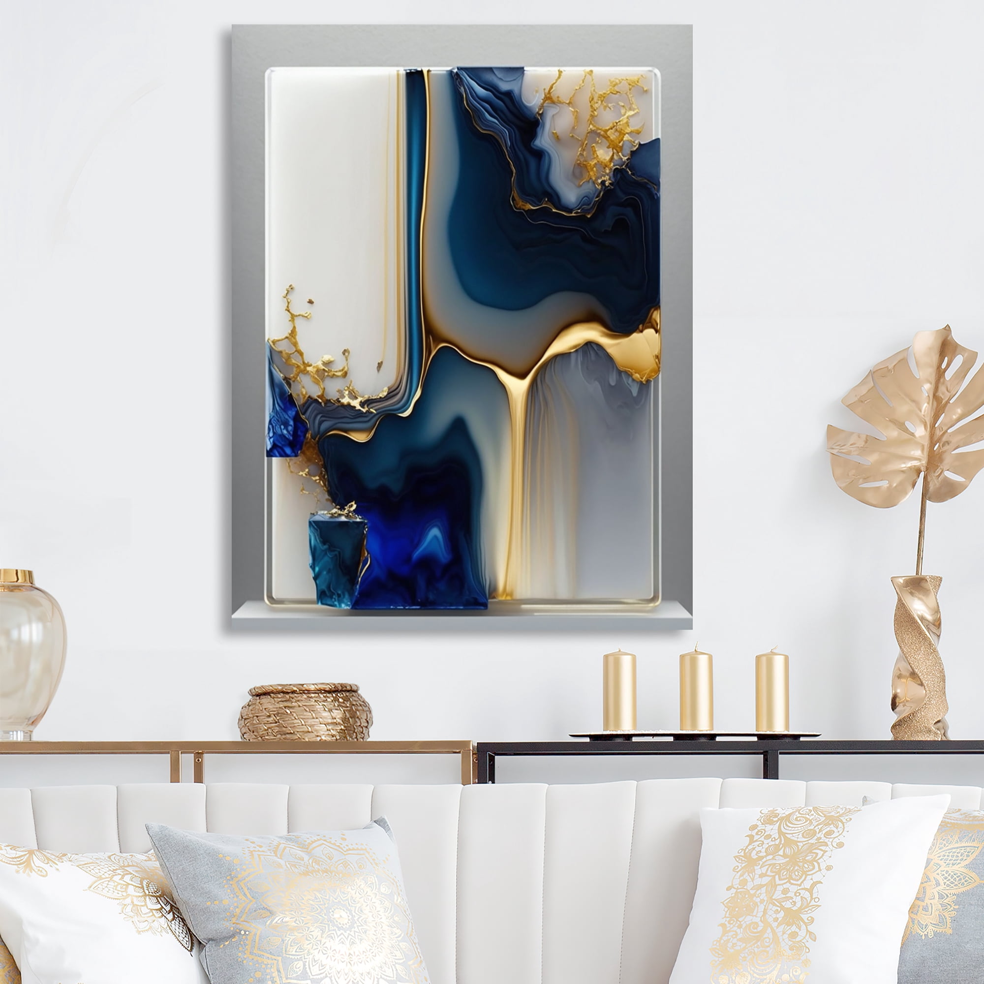 Designart Abstract Geode Gold And Blue Marble Shape I Canvas Wall Art