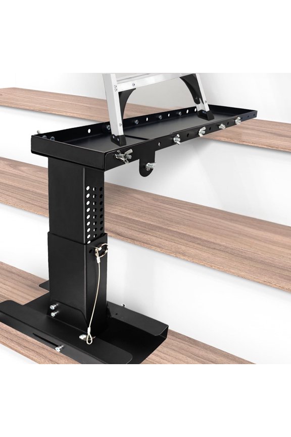Ladder Extender Pro, Anti-Slip Foldable Steel Ladder Extension for Stairs, Stabilizer, Height Range 10.2" to 17.7", Width Range 20.5" to 27.6", Leveler for Single & Extension Ladders, Black