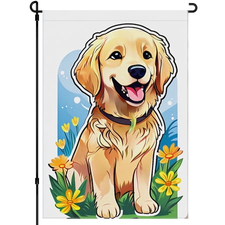 Versatile Cute Dog Garden Flag Happy Smile Puppy Stickers Seasonal Floral Washable House Decor Double-Colored Cute Dog Face Colorful Cartoon Camping Flags for Campsite - (28x40 Inch)