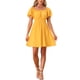 thumbnail image 1 of INSPIRE CHIC Women's Summer Off the Shoulder Puff Short Sleeve Strapless Mini Short Dress Orange Yellow XS, 1 of 1