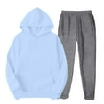thumbnail image 2 of ibuvkizy Sweatsuits Women 2 Piece Outfit!2PCS Outfits Women's Sports Tracksuits Long Sleeve Pullover Hoodies Sweatshirt and Sweatpants Fall Winter Suit Light Blue,M, 2 of 4
