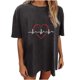 thumbnail image 1 of Blusa de manga corta con estampado de electrocardiograma de calavera y mangas caídas vintage para mujer Fridja  gope905, 1 of 9