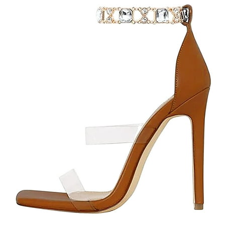 

Jikolililili Ladies Square Toe Sandals High Heels Fashionable Rhinestone Transparent High Heels Sandals Women Shoes Christmas 2022 Deals Clearance