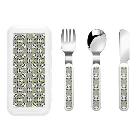 

Gaeub Panda With Crown And Stars Print 3-Piece Children Knife Spoon Fork Set Stainless Steel Child Flatware Set Kids Utensils Set with Case for Lunch Box (Fork Spoon Knife Combo)