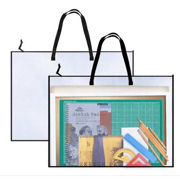 DBOO 2 Pack 19x25 inch Art Portfolio Bags, Artwork Storage Case with Handle and Zipper Vinly Mesh Folder Organizers for Bulletin Boards, Scrapbooks, Keepsake and Poster Storage