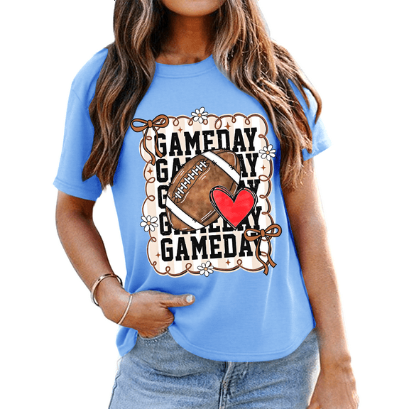 Football Game Day T-Shirt Game Day Coquette Shirt Graphic Tees For Women