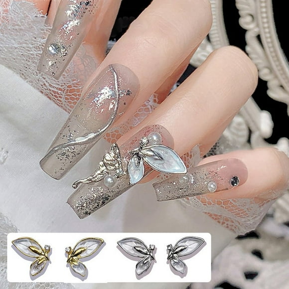 MesaSe 10Pcs Nail Art Decors Rhinestone Inlaid Easy to Paste Fadeless Anti-oxidant Fall-resistance DIY Angel Wings Butterfly Nail Art Wings Accessories for Nail Salon