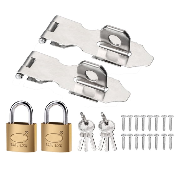 Door Lock Hasp Latch Stainless Steel Safety Hasp Lock Clasp Hinge Packlock with Screw Key 2.24"