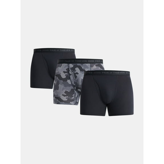 Pair of Thieves Men's and Big Men’s 4 Way Stretch Cotton Boxer Briefs, 3-Pack, Sizes S-3XL
