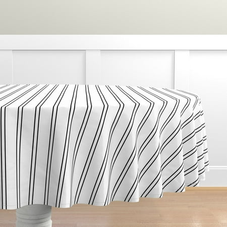 

Cotton Sateen Tablecloth 70 Round - Pinstripes Black White Stripe Classic Preppy Stripes Print Custom Table Linens by Spoonflower