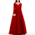 thumbnail image 2 of PMVFHDE Women Wedding Dress Lace Long Sleeve Chiffon Evening Gown With Train Formal Dresses For Women Red,M, 2 of 9