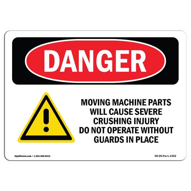 SignMission OS-DS-A-1218-L-1452 12 x 18 in. OSHA Danger Sign - Moving Machine Parts Will Cause Crushing