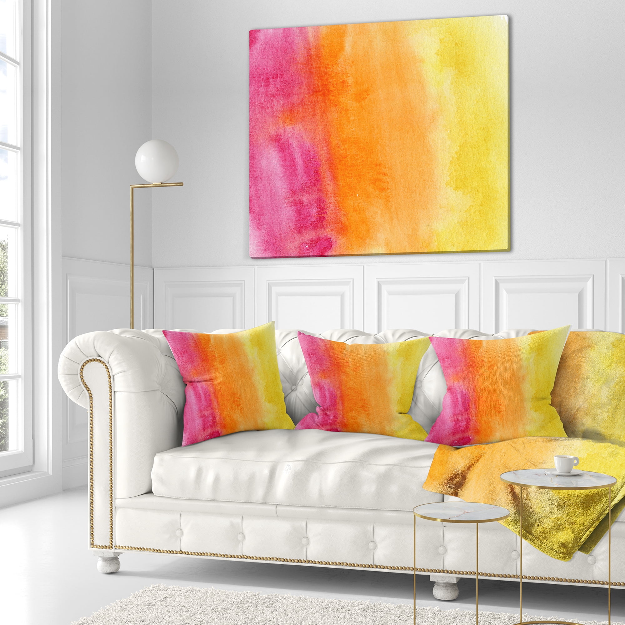 Designart Yellow Purple Meet Orange - Abstract Throw Pillow - 16x16