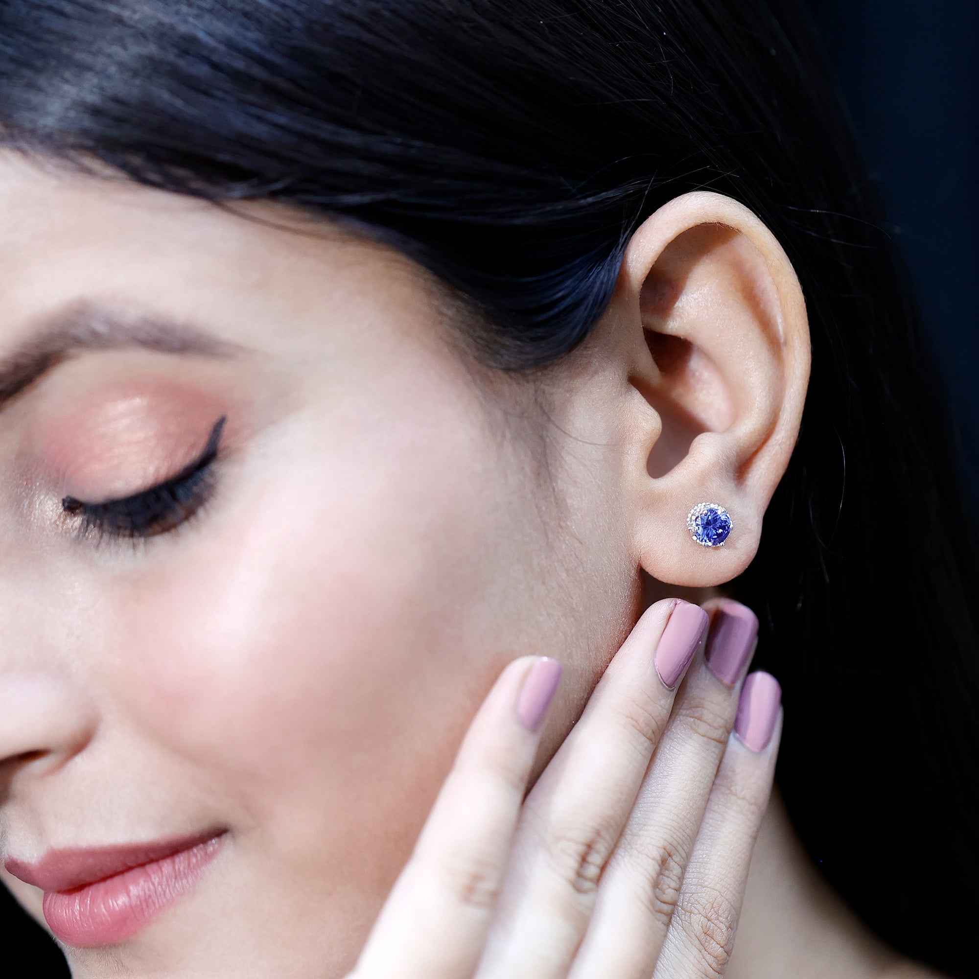 Rosec Jewels Lab Grown Blue Sapphire Studs - Sterling Silver Sapphire Earrings Screw Back - September Birthstone - Ready to Gift