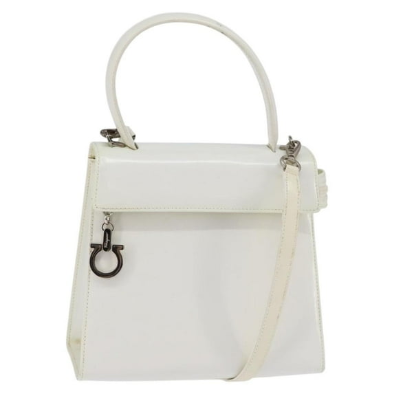 Pre-Owned Salvatore Ferragamo Gancini Handbag Patent Leather White Patent_Leather Handbag