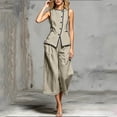 thumbnail image 4 of Purcolt Womens 2 Piece Cotton Matching Set Dressy Casual Crew Neck Sleeveless Button Down Tank Tops Elastic Waisted Cropped Trousers Business Work Office Outfits, 4 of 7
