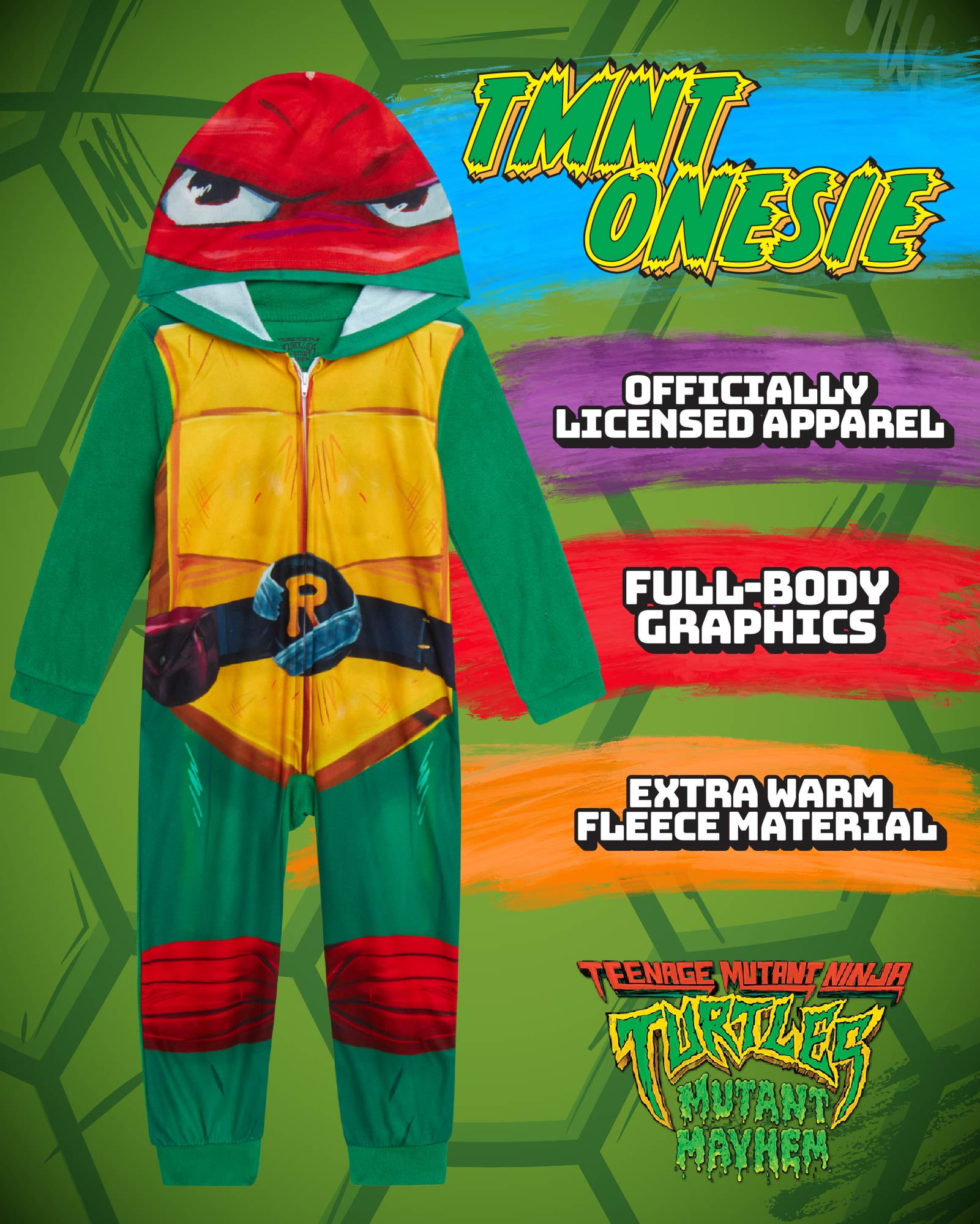 Teenage Mutant Ninja Turtles Boys' Pajamas - Ninja Turtles Zip Up Onesie Fleece Coverall (Size:4-10)