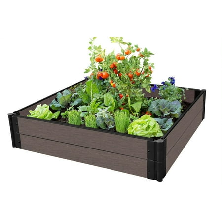 - Frame It All Weathered Wood Raised Garden Bed 4' x 4' x 11” – 1” profile