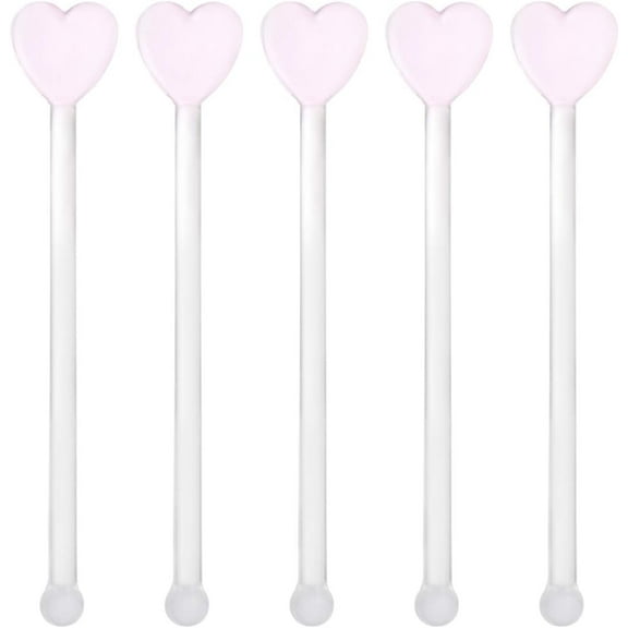 Glass Swizzle Sticks for Cocktails Drinks, 5Pcs Heart Shape Drink Swizzle Sticks Glass Coffee Beverage Cocktail Stirrers Stirring Spoons for Restaurant Home Bar Party