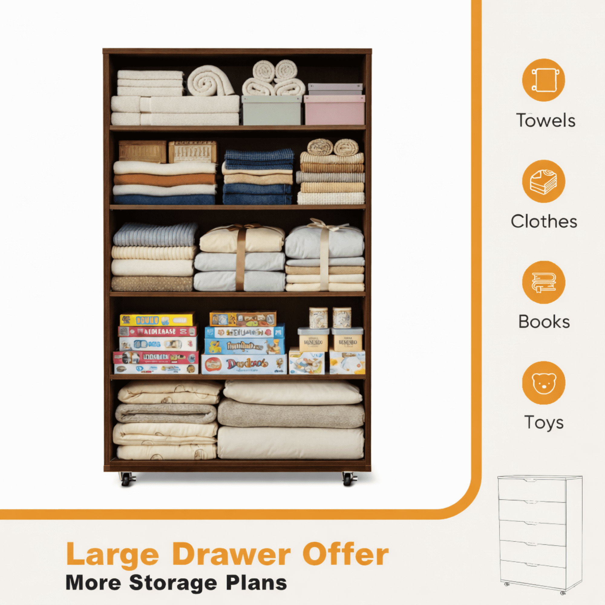 5 Drawer Dresser for Bedroom,Modern Wood Storage Cabinet with Wheels,Tall Chest of Drawers for Living Room,Hallway,Entryway,Dark Brown