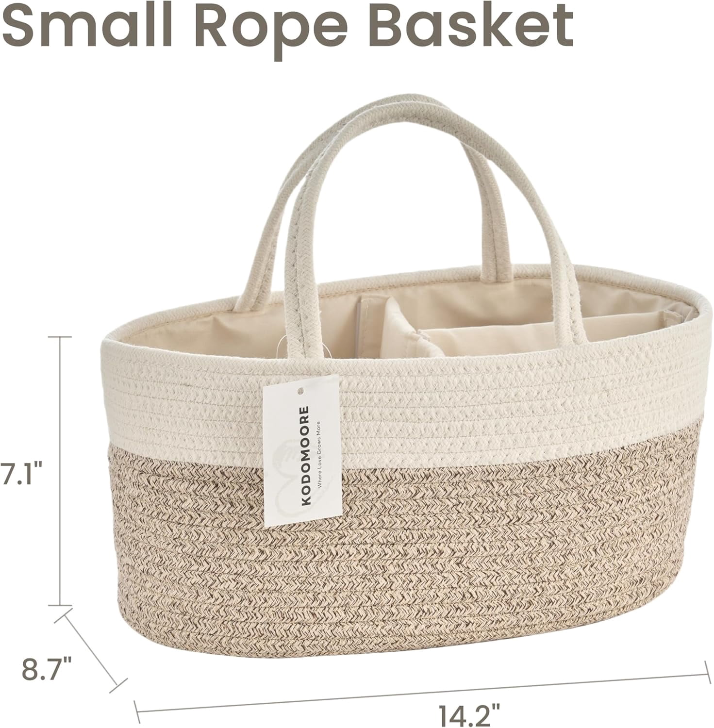 Nappy Caddy, Cotton Rope Baby Storage Basket for Newborn Essentials Portable Organiser with Detachable Compartments for Changing Table, Nursery or Car
