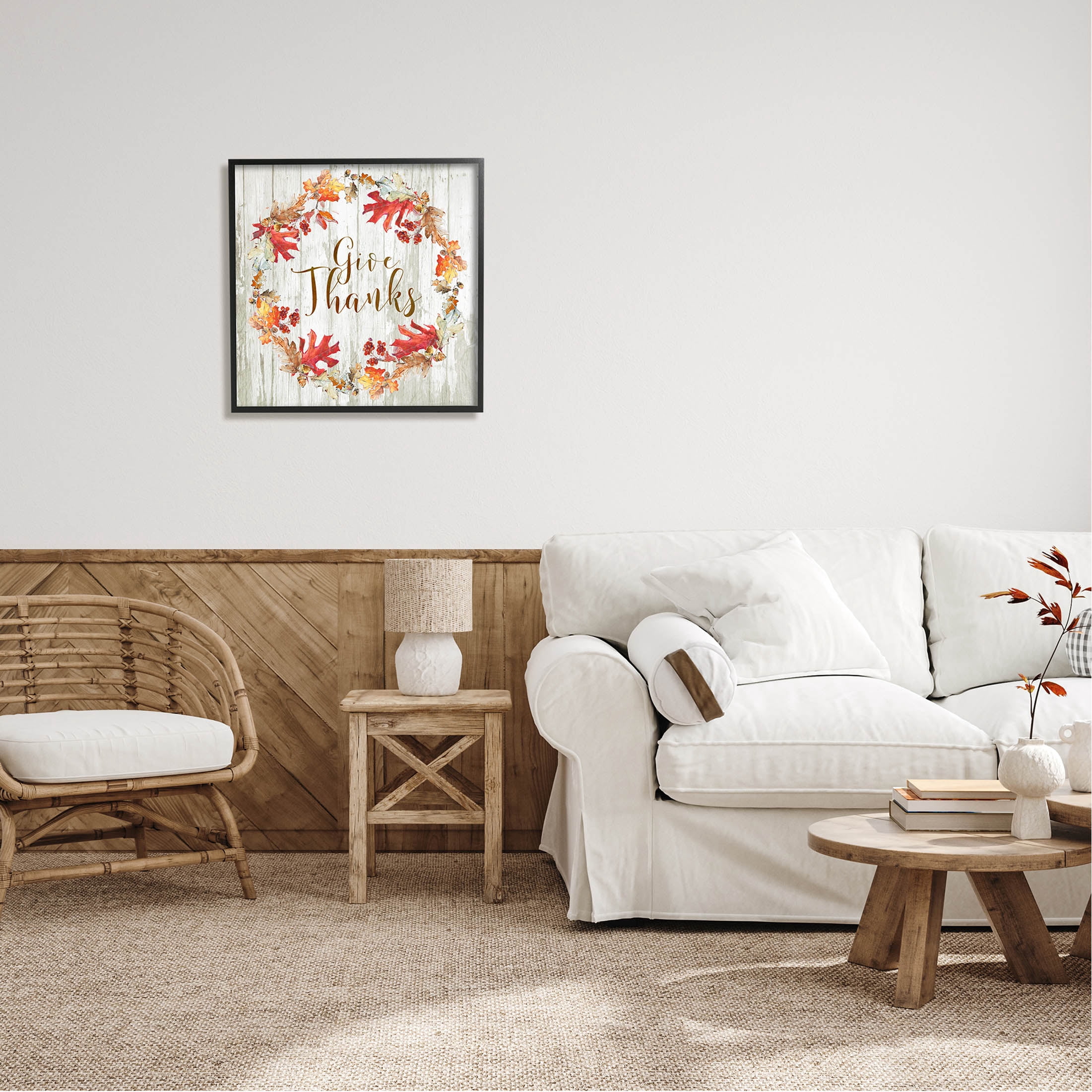 Stupell Industries Give Thanks Autumnal Wreath Graphic Art Black Framed Art Print Wall Art, Design by Sally Swatland