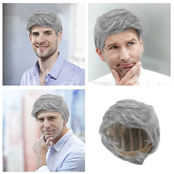 Men's Short Grey Synthetic Wig for Heat Styling - Versatile Hair Alternative for Men