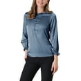thumbnail image 5 of Allegra K Women's Ruffle Neck Bubble Sleeve Elastic Cuff Button Office Blouse, 5 of 6
