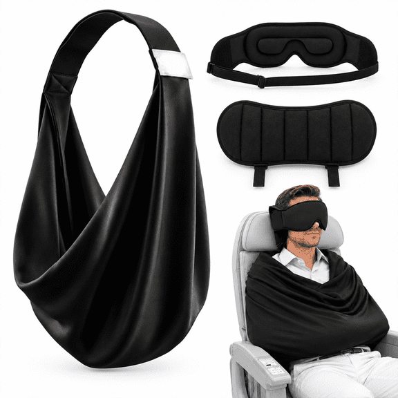 Travel Sleep Kit with Blanket Eye Mask and Arm Support Sling for Airplane Flights Long Trips Comfortable Seated Rest