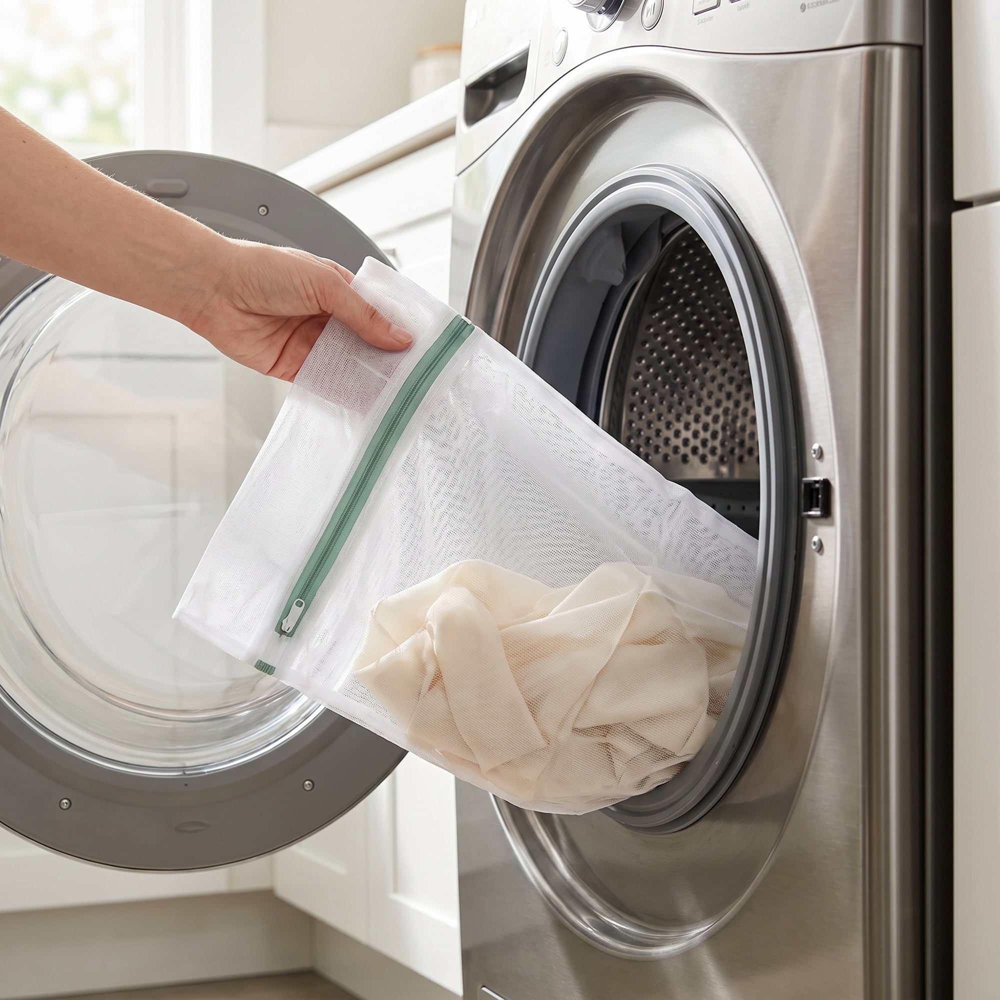 Unique Bargains 3Pcs Durable Mesh Laundry Bags with Zipper Closure White A
