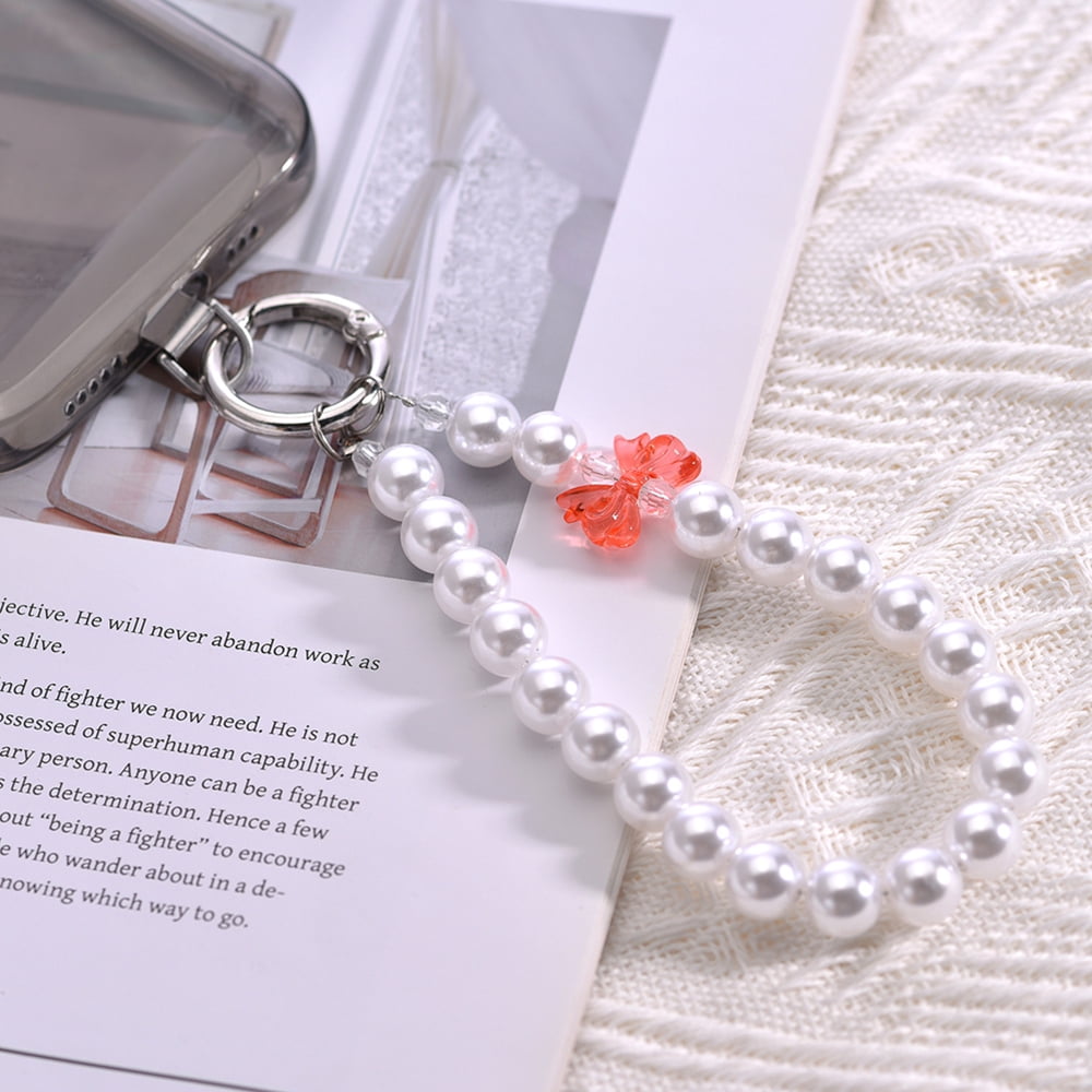 WODOXIN Phone Lanyard Strap Faux Pearl ABS Beaded Detachable Wrist Chain Green Compatible with iPhone and Android 1-Pack 10.83"