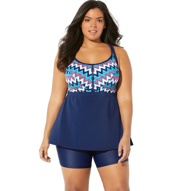 Swim 365 Swim 365 Women's Plus Size ZipFront Tankini Top Walmart