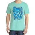 thumbnail image 2 of Wild Bobby, Dripping 3D Blue Flaming Skulls, Streetwear, Garment-Dyed Washed Look Short Sleeve T-Shirt, Mint, X-Large, 2 of 3