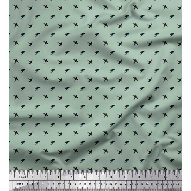 Soimoi Rayon Fabric Swallow Bird Small Printed Fabric 1 Yard 42 Inch Wide
