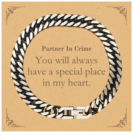 Partner In Crime Cuban Link Chain Bracelet, Always in My Heart, Gift for Birthday, Anniversary, Graduation, and Holidays, Unique Engraved Jewelry for Confidence and Inspiration