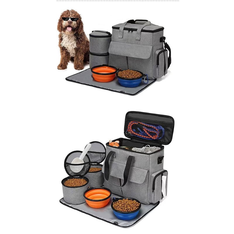 Towallmark 12x8x16 Inches Dog Travel Backpack, Pet Carrier Backpack, Includes 2 Food Storage Containers 2 Collapsible Bowls 1 Mat, Durable Shoulder Strap