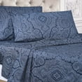 thumbnail image 6 of Superior Italian Paisley Cotton Blend Sheet Set, Queen, Navy Blue, 6 of 7
