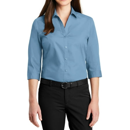 Poplin 3/4 Sleeve Shirt - Mafoose Women's 3/4 Sleeve Uniforms Carefree Poplin Shirt Carolina Blue X-Small