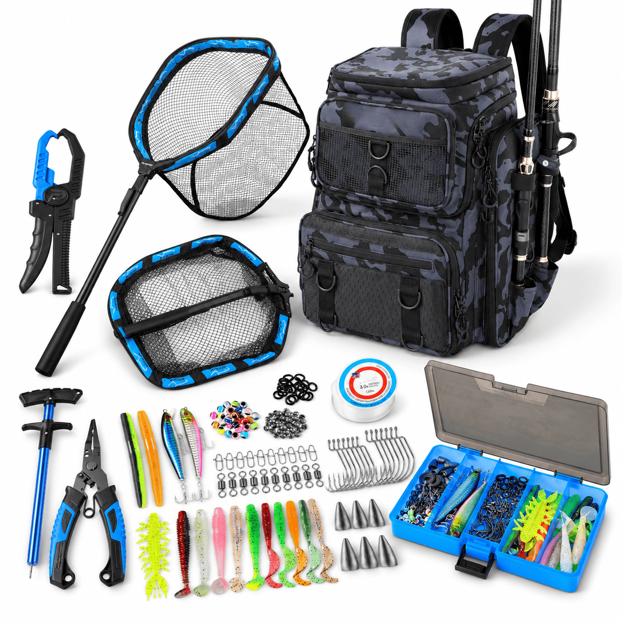 Black Camouflage With Fishing Net 42L Waterproof Fishing Backpack Tackle Bag with Accessories
