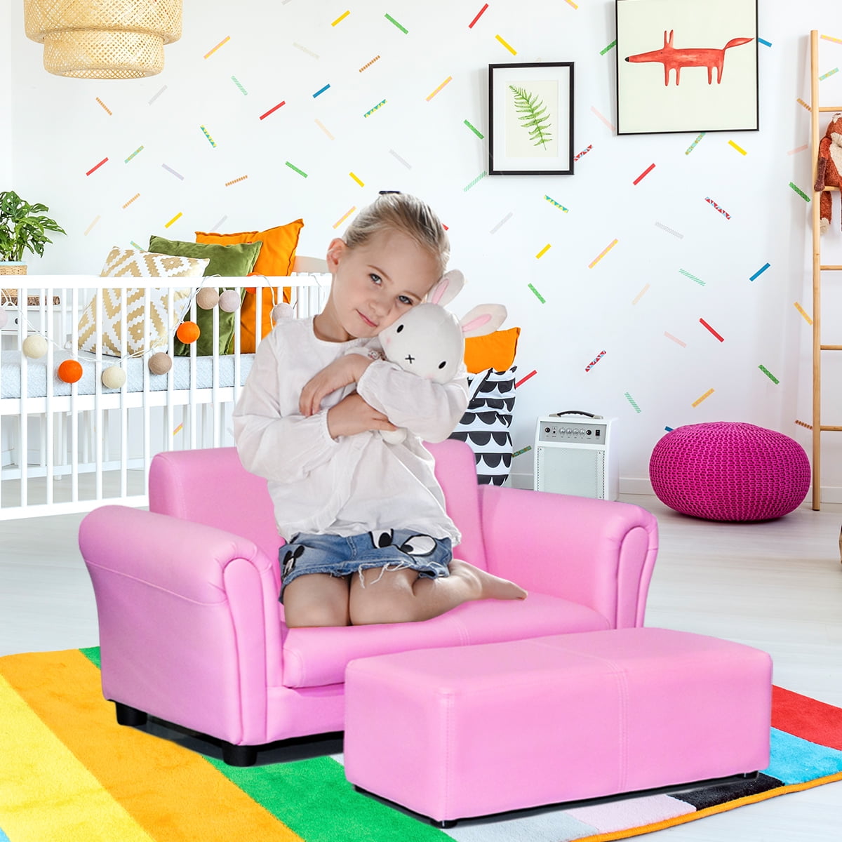 Costway Pink Kids Sofa Armrest Chair Couch Lounge Children