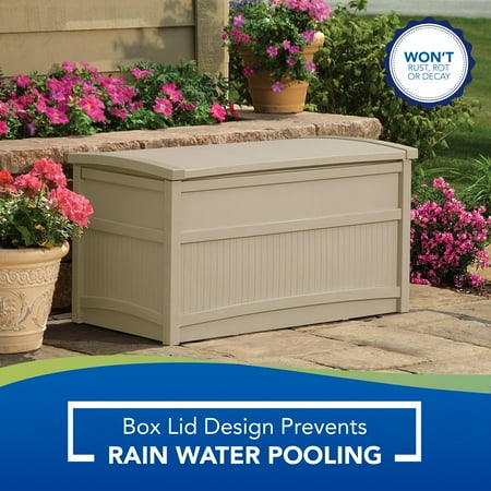 Suncast DB5000 50 Gallon Outdoor Storage Stay Dry Resin Patio Deck Box, Taupe